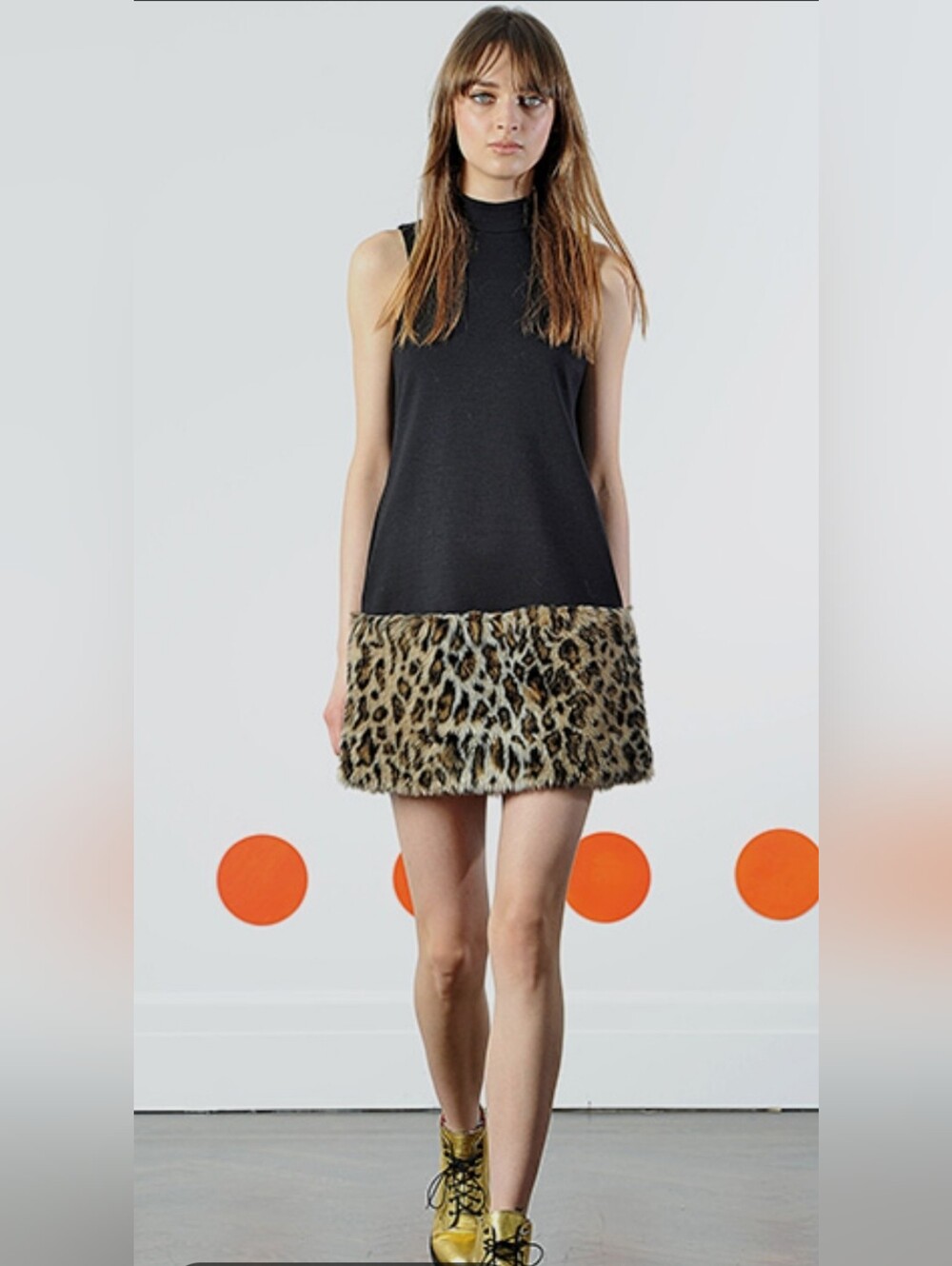 LISA PERRY🐆Nwot🐆Sleeveless Dress With Faux Leopard Fur